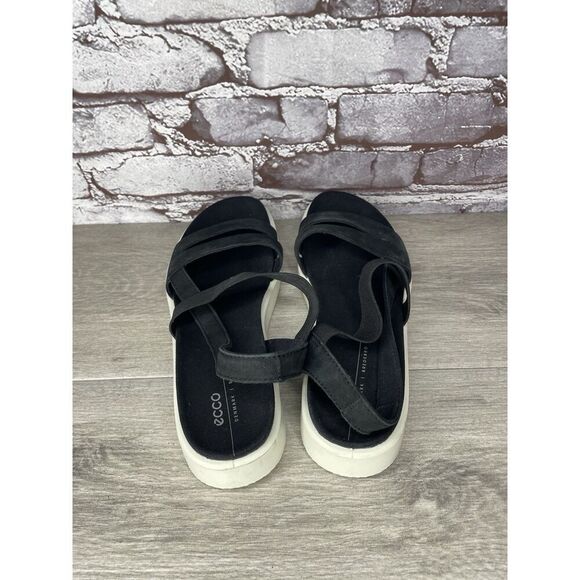 ECCO Yuma Black Nubuck Leather Stretch Wedge Strappy Sandals Women 41EU/10.5M US - Picture 6 of 16